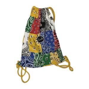 SCOUT Colorblock Bandana Print Cinch Backpack Y2K Streetwear Hip Hop Knapsack